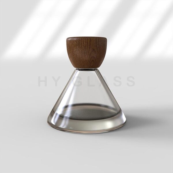 Custom 50ml invert cone perfume bottle with ash wooden cap