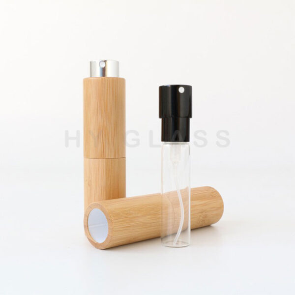 Luxury 10ml bamboo shell glass spray pump bottle supplier