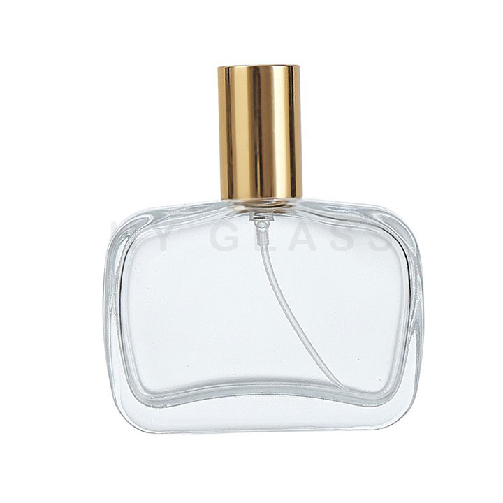 50ml Flat square perfume bottle with aluminum spray lid supplier