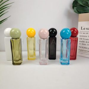 Colored rectangular perfume bottles